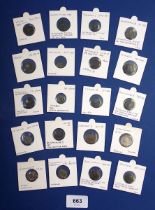 Collection of 20 Roman coins of different emperors including silver and British minting