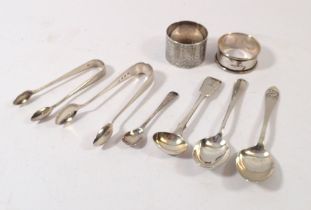 A small group of silver cutlery and two silver napkin rings, 129g