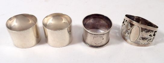 A pair of silver napkin rings, Sheffield 1920 and two others, 155g