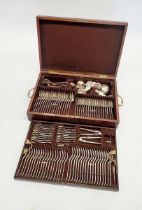 A Mappin & Webb silver plated twelve place setting cutlery set in oak case