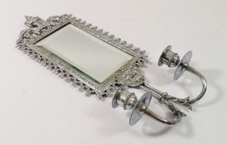 A silver plated girandole mirror with urn surmount, 41 x 18cm