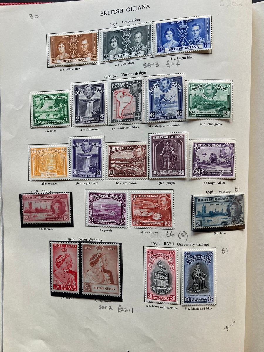 Red Stanley Gibbons KGVI stamp album of mint definitives, commemoratives, officials and postage due, - Image 3 of 19