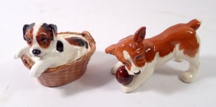 A Doulton puppy in a basket HN2587 and a Beswick puppy and ball