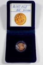 An Elizabeth II 1982 gold proof half sovereign, leather case, Cond: Unc