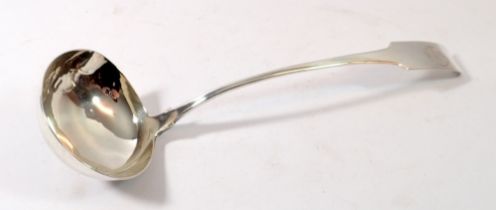 An Irish George III silver military ladle engraved 6th Gn Bn, retailed by Rooke, 36cm, Dublin 1811