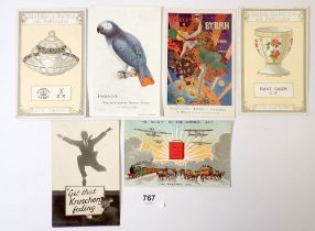 A group six of advertising postcards including Shell Motor Oil