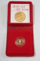 An Elizabeth II 1980 gold proof half sovereign, leather case, Cond: Unc