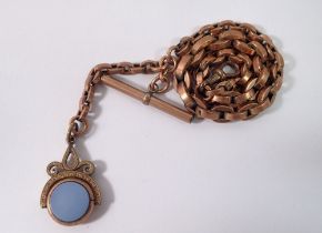 A part 9 carat gold fob chain with gold plated stone set swivel fob, the central chain section 9