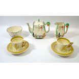 A pair of Burleigh Art Deco zenith shape Bullrush coffee cups and saucers and a three piece Burleigh