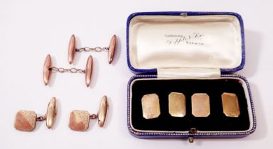 A pair of 9 carat gold cufflinks, 5.2g, a 9 carat torpedo pair of gold cufflinks, 3.9g and a gold