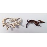 Two silver brooches including one of a hare by Rhiannon Evans, boxed