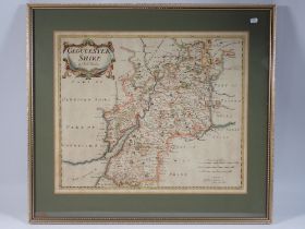 A Robert Mordern contemporary hand coloured map of Gloucestershire circa 1722 ?, 36 x 42cm