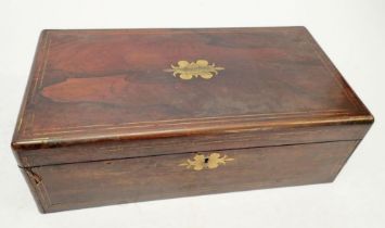 A 19th century rosewood writing slope with brass inlay, 51cm wide