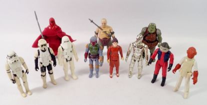 A box of eleven vintage Kenner/Palitoy Star Wars figures including Princess Leia 1980, Boba Fett