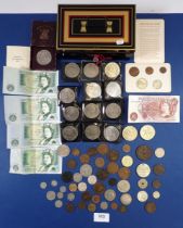 A cash tin of British coins including silver content 46g, Victoria 1887 one shilling x 2,