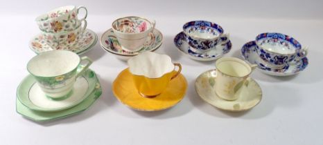 A group of tea cups and saucers including Doulton, Shelley, Paragon and 19th century examples etc.