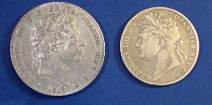 A George III crown 1818 - Cond: VF apart from some scratches to face plus a George III half crown