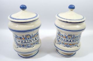 A pair of Faience drug jars, 20cm tall