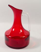 A Whitefriars red glass jug, 16cm tall