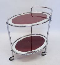 A French 1920's oval chrome and mirrored glass cocktail trolley