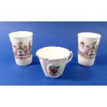 A Forest of Dean souvenir tea cup - no saucer and two One Flag-One Empire commemorative tumblers