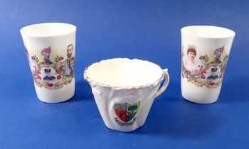 A Forest of Dean souvenir tea cup - no saucer and two One Flag-One Empire commemorative tumblers