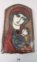 A studio pottery plaque of mother and child, 27 x 16cm