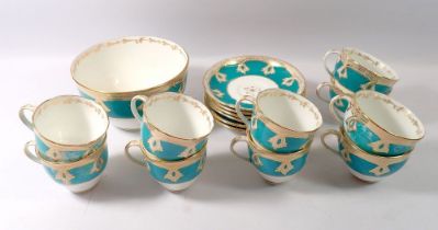 A 19th century turquoise and gilt tea service comprising ten cups and saucers and a slop bowl - some