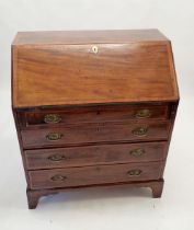 A George III mahogany bureau with slope front enclosing fitted interior all over four drawers,