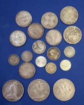 A quantity of silver content coinage including: George III crown 1820 LX sixpences 1916 (2) George