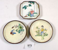 Three Chinese enamel pin dishes