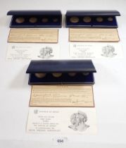 Three Elizabeth II 1972 Jersey Royal Wedding anniversary silver coins sets, four coins in each to