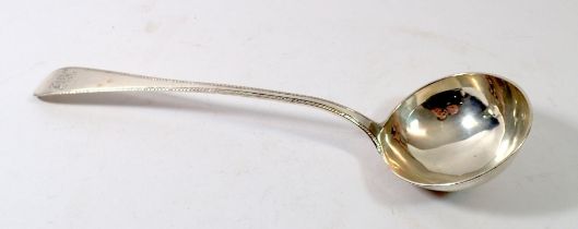 An 18th century provincial silver ladle, 173g, 33.5cm long