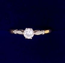 An 18 carat gold and platinum set solitaire diamond ring, size R to S, 3g - boxed