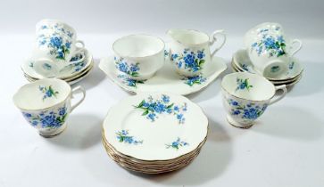 A Royal Albert Forget me Not tea service comprising six cups and saucers, six tea plates, milk, jug,