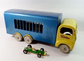 A Triang Roadster circus animal lorry, 59cm and a Hi-Way racing car