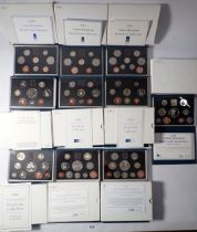 Ten Royal Mint issue United Kingdom proof coin sets, years 1990 - 1999 Cond: Unc