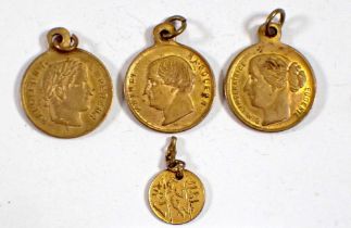 Three French miniature medallion charms for Napoleon and Eugene plus a Chinese one