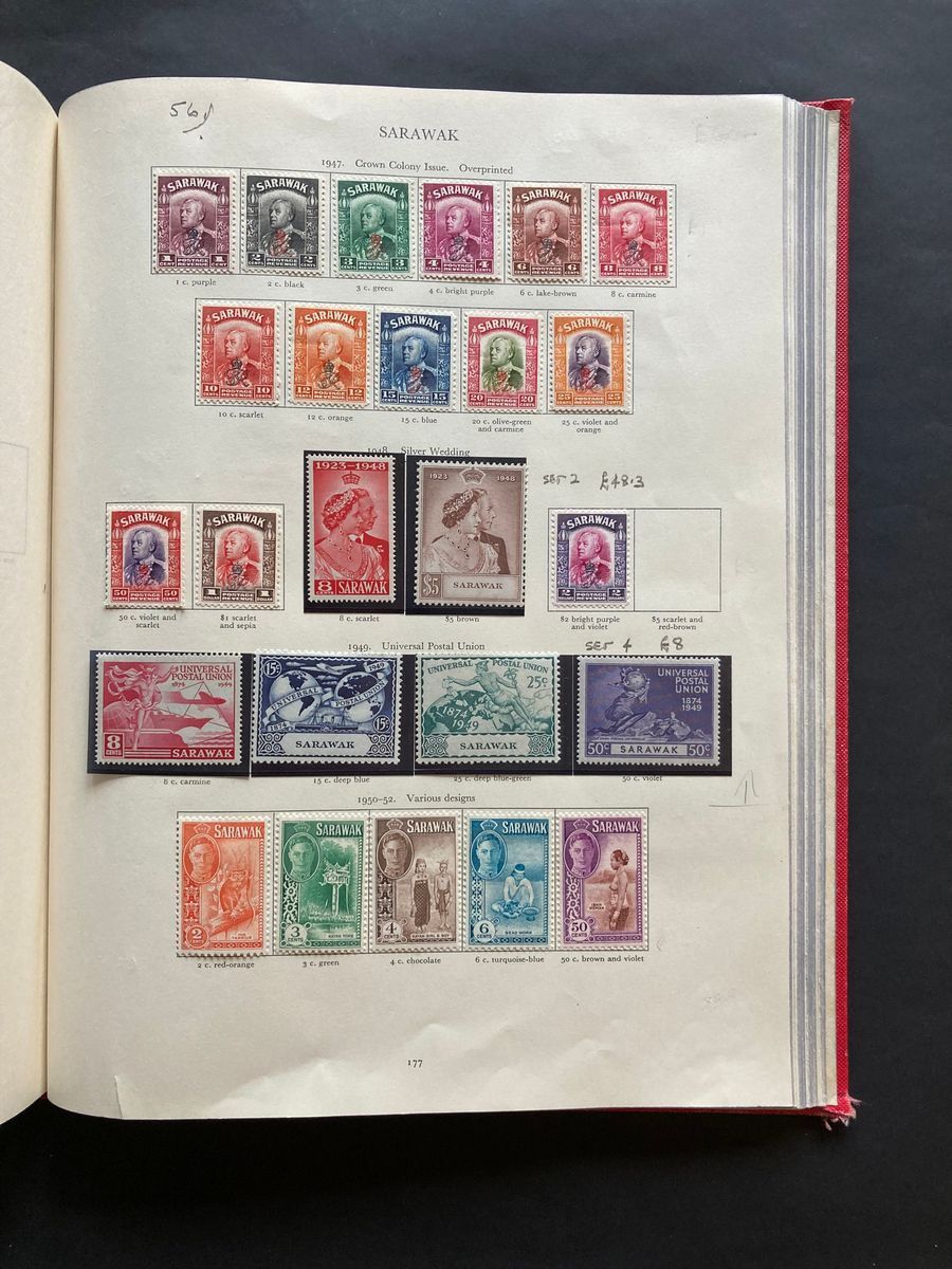 Red Stanley Gibbons KGVI stamp album of mint definitives, commemoratives, officials and postage due, - Image 15 of 19