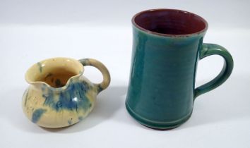 A Ewenny Masonic jug for St Teilo Lodge 4755 June 1936 and a Ewenny green tankard, 12cm