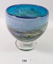 Jonathan Harris (Ironbridge) Studio glass bowl 'Horizon' in sunrise blue, 14cm diameter, 15cm tall