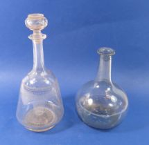 A Shaft & Globe bubbled glass decanter and another decanter