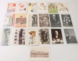 A group of 19 miscellaneous postcards including political, Lusitania, artist signed etc.