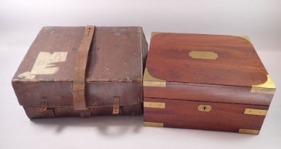 A 19th century brass bound mahogany box in storm proof jacket, now fitted for cutlery 38cm x 30cm