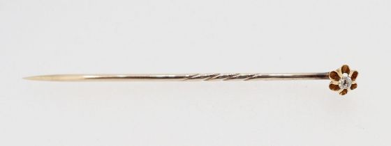A Victorian gold stick pin set diamond, cased