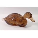 A brown crackle glass duck, 26cm