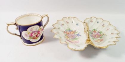 A Worcester Regatta commemorative two handled loving cup painted flowers and a Dresden two section