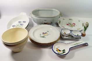 A set of four Spode Queens Bird dinner plates and tureen (no lid) plus two Spode Stafford flowers