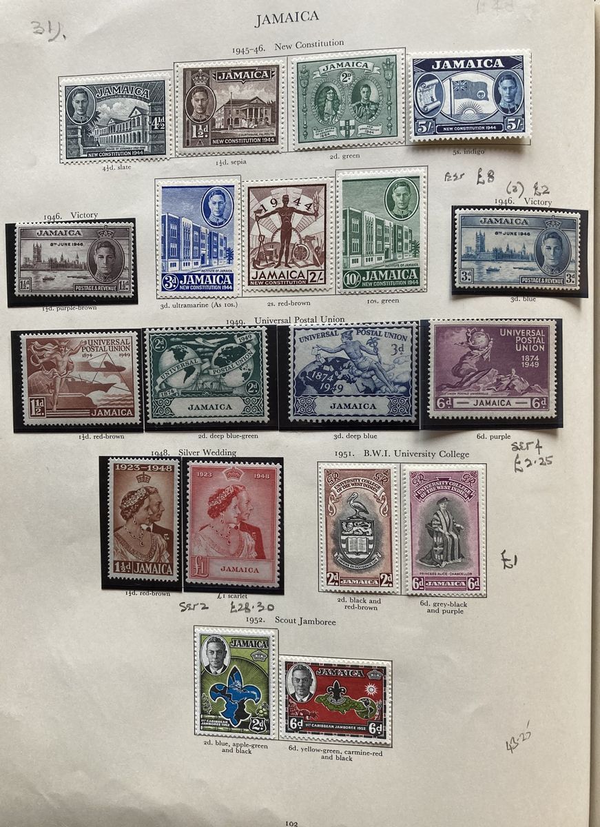 Red Stanley Gibbons KGVI stamp album of mint definitives, commemoratives, officials and postage due, - Image 8 of 19