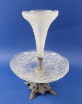 A 19th century pewter and moulded glass epergne centre piece, 30cm